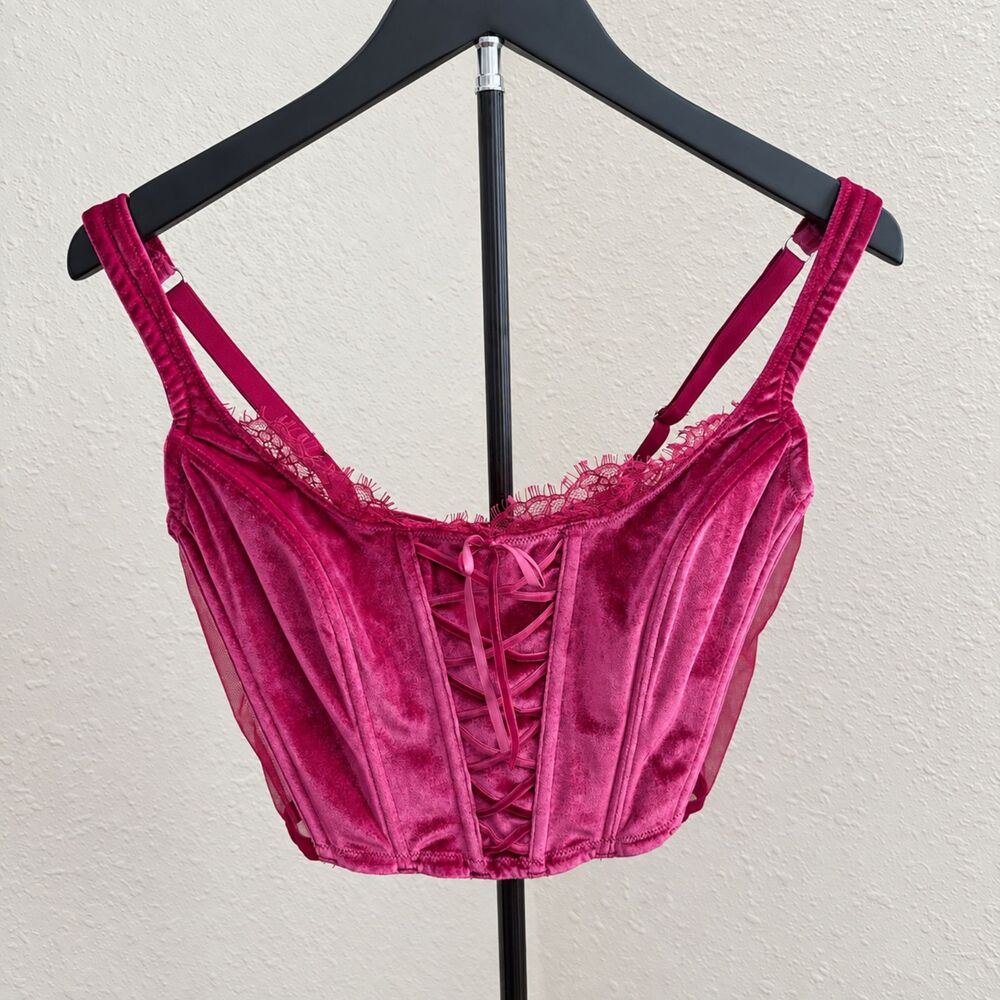 Victoria’s Secret Pink Velvet Lace-Up Corset Top S-DD